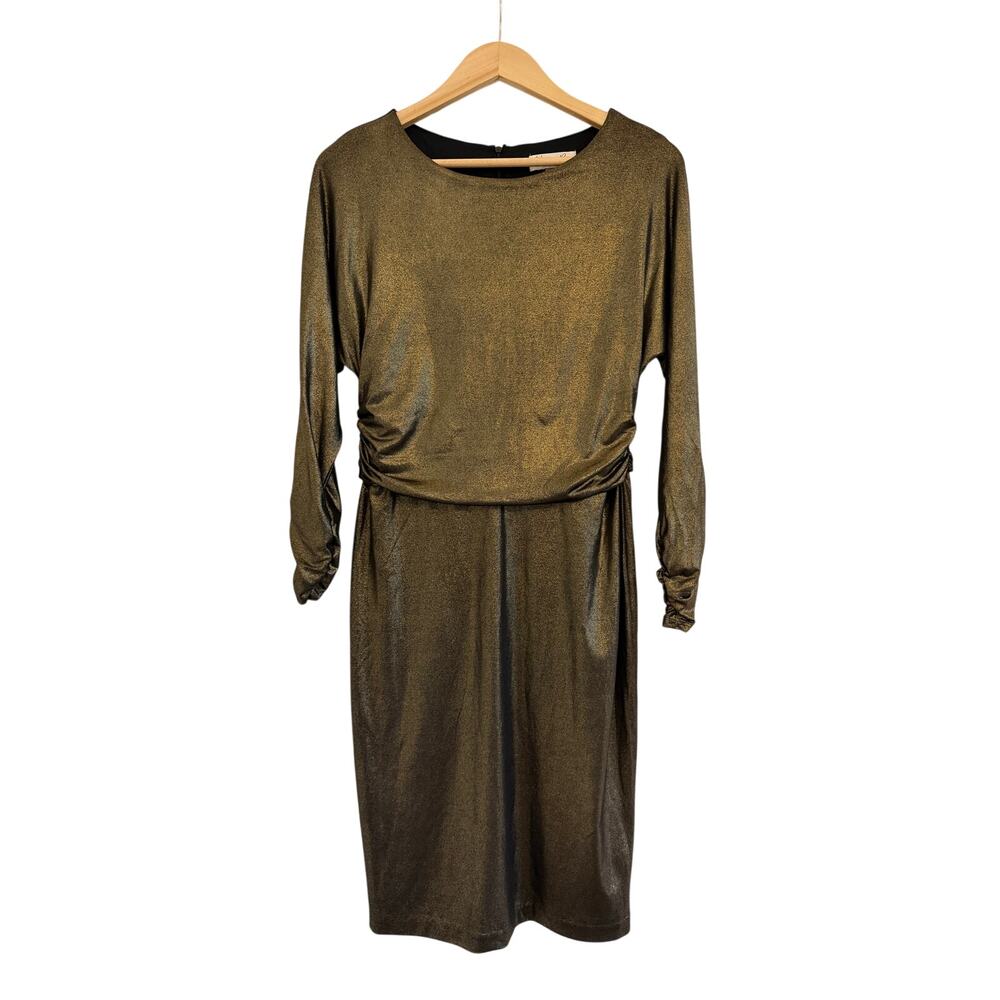 NWT Harper Rose Ruched Metallic Cocktail Dress Womens 8 Gold Formal Gala Event